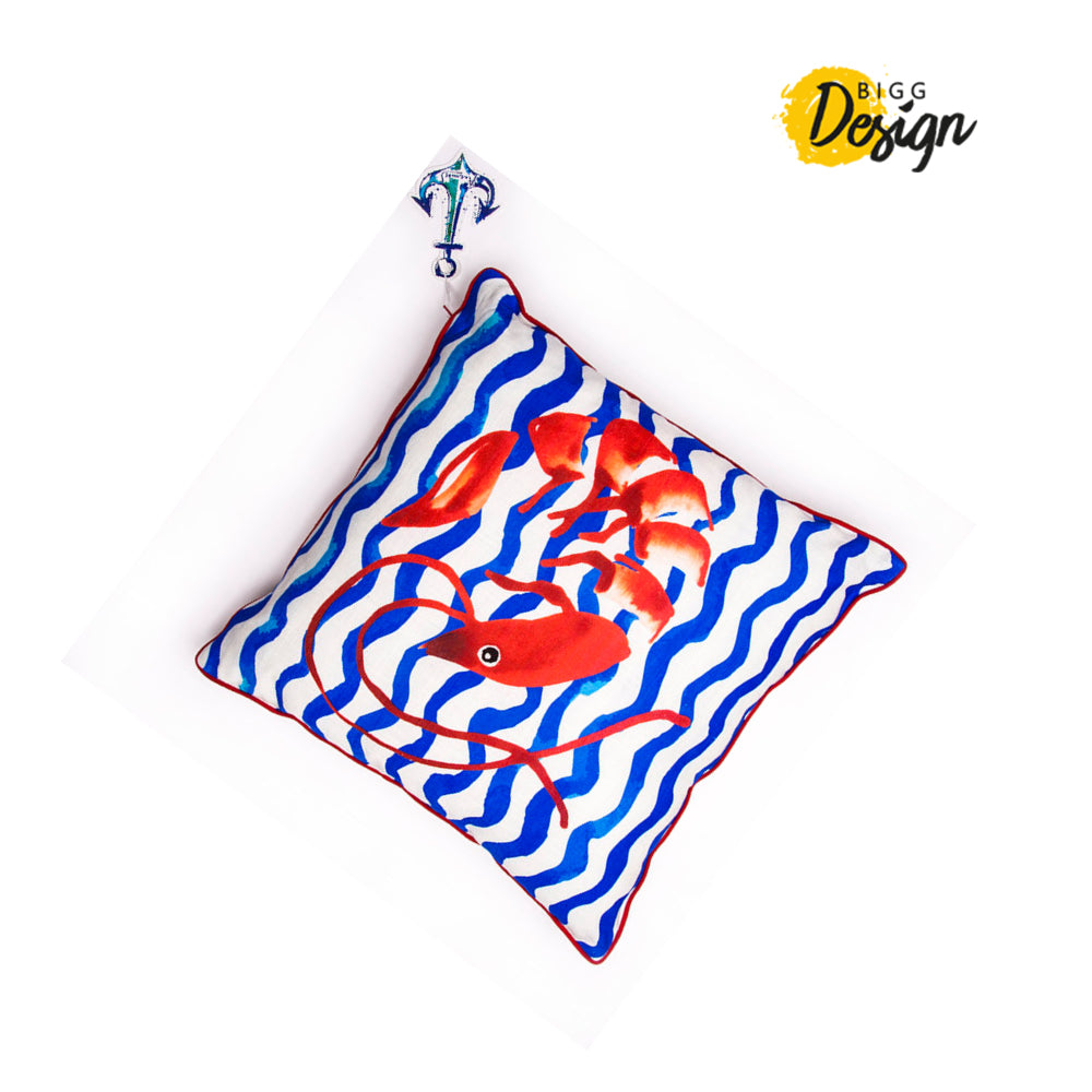 Anemoss Marine Collection Dekokissen mit Shrimp-Muster, hochwertiger Baumwollbezug, maritimes Design für stilvolle Wohnräume.